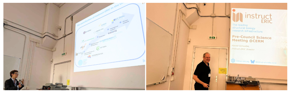 Lucia Banci (left) and Harald Schwalbe (right) give presentations at instruct-IT Structural Biology Meeting.